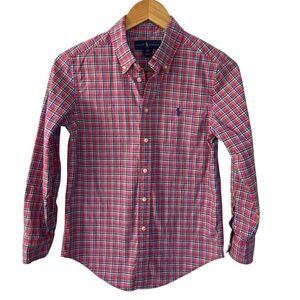 Ralph Lauren Reddish Blue Plaid Long Sleeve Button Down Shirt Medium 10-12